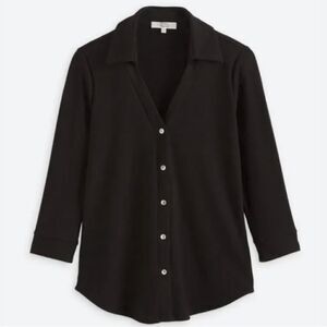 NWT Beacon Apparel Black Top with mother of pearl buttons Large